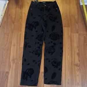 wild fable Black Floral Velvet Burnout Straight Leg Jeans
